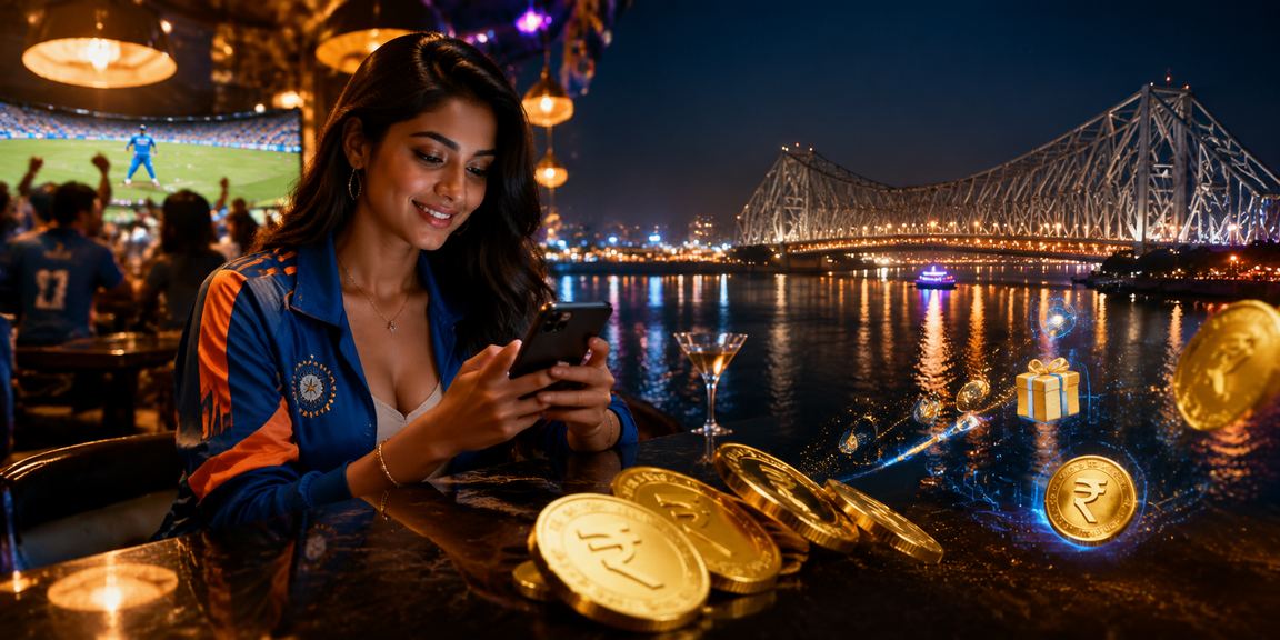 Howrah Bridge and cricket betting rupee theme in Kolkata
